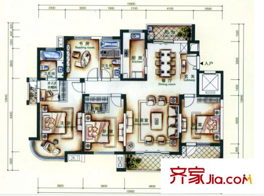 城市金領(lǐng)戶型圖四室兩廳 