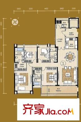 珠光・御景壹平方米A2栋 01户型 5室2厅3卫1厨