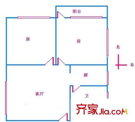 周门小区户型图2室1厅户型图 2室1厅1卫1厨