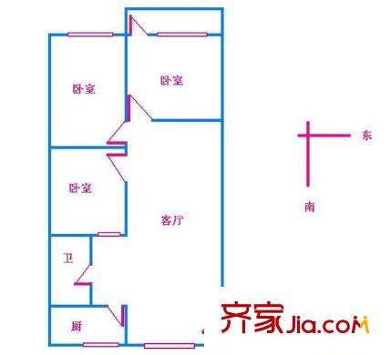 周门小区户型图3室1厅户型图 3室1厅1卫1厨