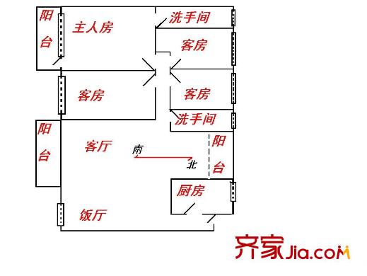 芳村花园户型图5室2厅户型图 5室2厅2卫1厨