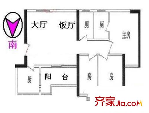 东浚荔景苑户型图3室2厅户型图 3室2厅2卫1厨