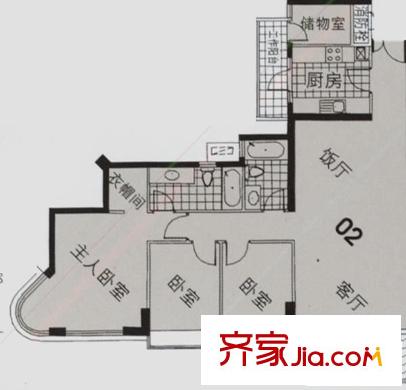 逸翠湾户型图02单元3室2厅户型图 3室2厅2卫1厨