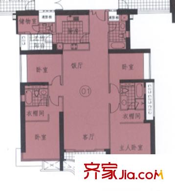 逸翠湾户型图第5座36-47层01单位 4室2厅3卫1厨