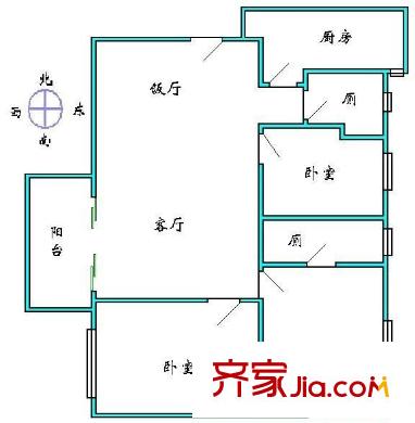 富力广场户型图3室2厅户型图 3室2厅2卫1厨