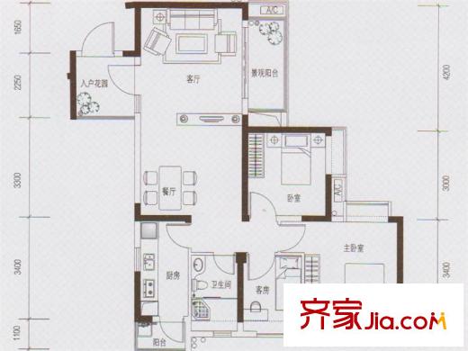 路劲隽泷湾11、13、15栋01户型 3室2厅1卫