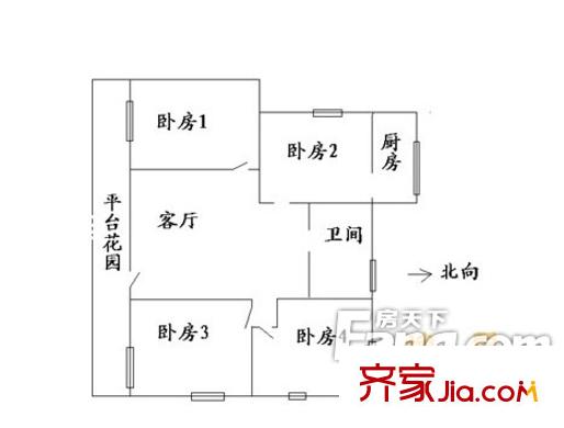 體育場路30弄戶型圖四室一廳一陽 4室1廳1衛(wèi)1廚