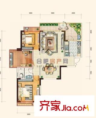 海恒花園戶型圖2 2室1廳1衛(wèi)1廚