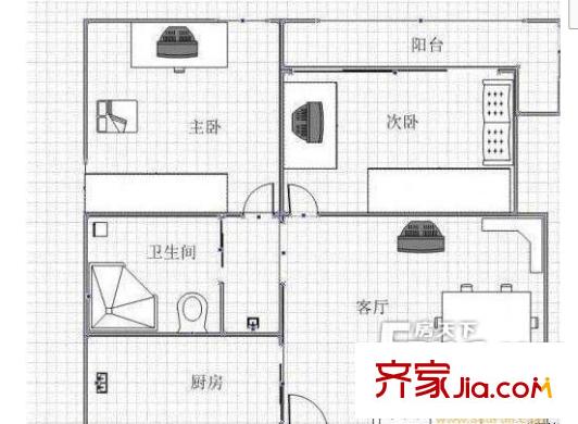甬江家園戶型圖兩室一廳 2室1廳1衛(wèi)1廚