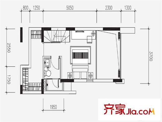 邦华・星际广场二期01户型二层平面图 1室1厅1卫