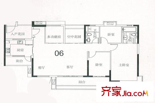 悦江上品苑A02栋06户型 4室2厅2卫1厨