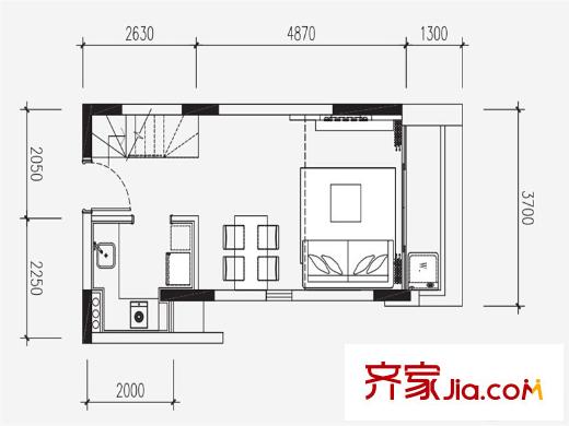 邦华・星际II二期02户型一层平面图 3室2厅2卫