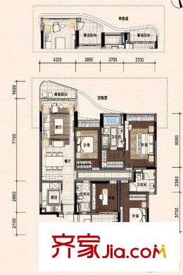 珠江鹅潭湾9栋01双数层C2户型 4室2厅3卫1厨