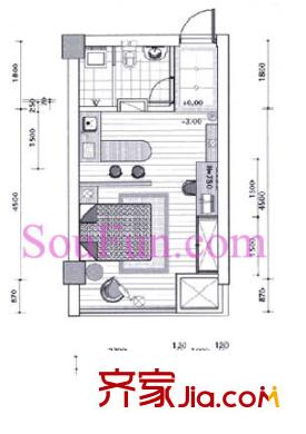 城市先鋒戶(hù)型圖G戶(hù)型 1室1廳1衛(wèi)1廚