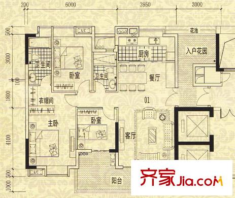 龙津华府C栋8-18层 01单元 3室2厅2卫1厨