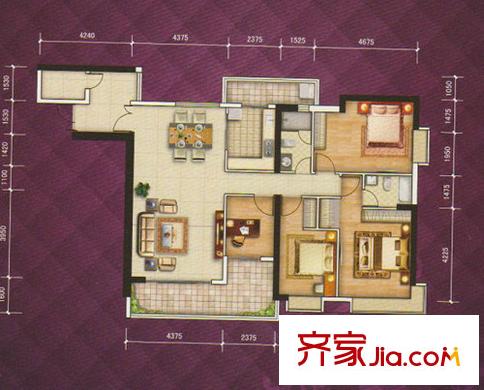 龙津华府F栋05户型 4室2厅2卫1厨