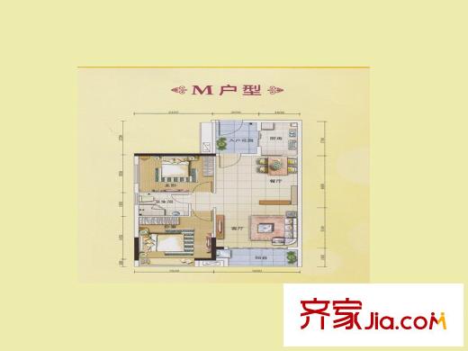 元邦明月水岸M户型 2室2厅1卫1厨