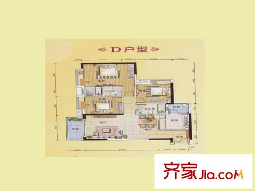 元邦明月水岸D户型 3室2厅2卫1厨