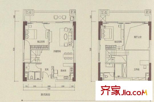 富凯星堤A户型图101方 3室1厅2卫1厨