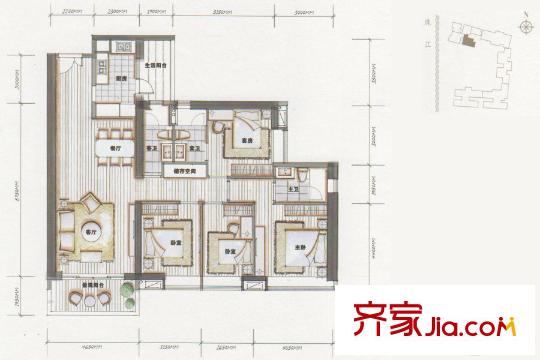 中信西关海7栋01房户型 4室2厅3卫1厨