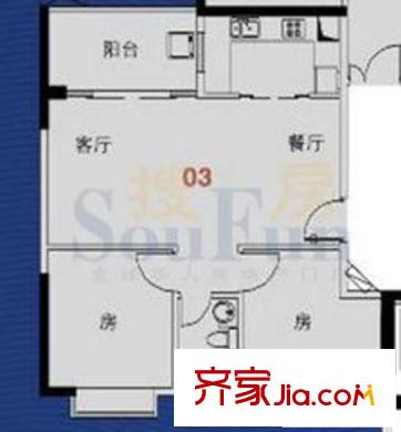 荔港南湾荔湾心域H2栋03 2室2厅1卫1厨