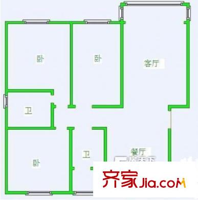 東邑陽光 3室2廳2衛(wèi)1廚 戶型圖