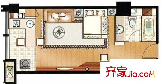 學(xué)府茗苑戶型圖B戶型 1室1廳1衛(wèi)1廚