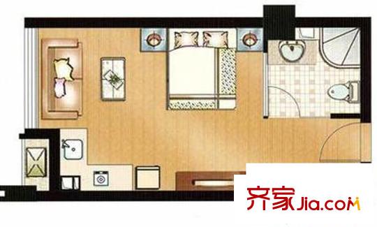 學(xué)府茗苑戶型圖f戶型 1室1廳1衛(wèi)1廚