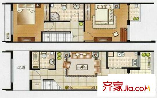 學(xué)府茗苑戶型圖復(fù)式j(luò)戶型 2室2廳2衛(wèi)1廚