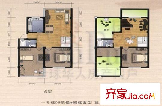 望春桂花苑戶型圖頂樓加閣樓套型 3室3廳2衛(wèi)1廚