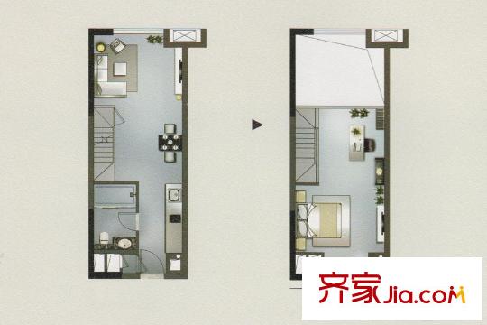 中海花湾壹号D户型 2室2厅1卫1厨