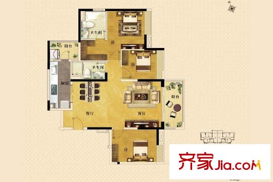 新世界・凯粤湾B8栋01户型 3室2厅2卫1厨