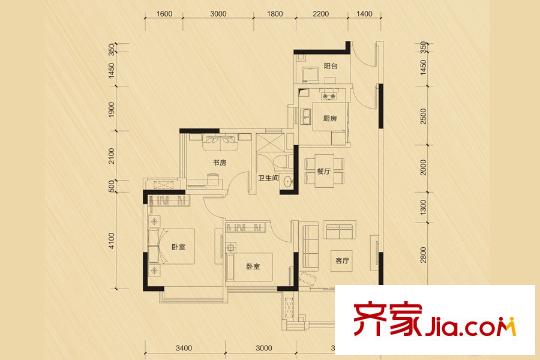 华发荔湾荟E户型 3室2厅1卫1厨
