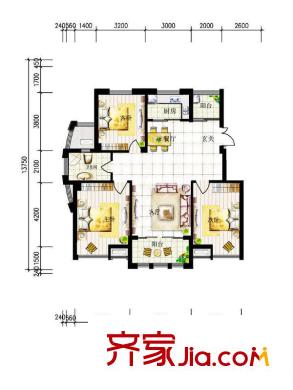 金城花園戶型圖B1戶型 3室1廳1衛(wèi)1廚