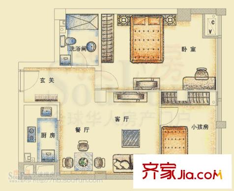 銀星苑戶型圖2室1廳1衛(wèi)