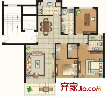 黃金海岸戶型圖A戶型 3室2廳2衛(wèi)1廚