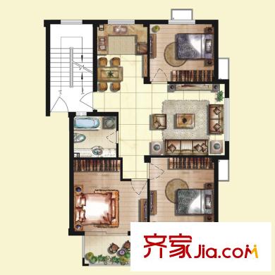 京華茗苑38#多層邊套標(biāo)準(zhǔn)層E戶型 3室2廳1衛(wèi)1廚