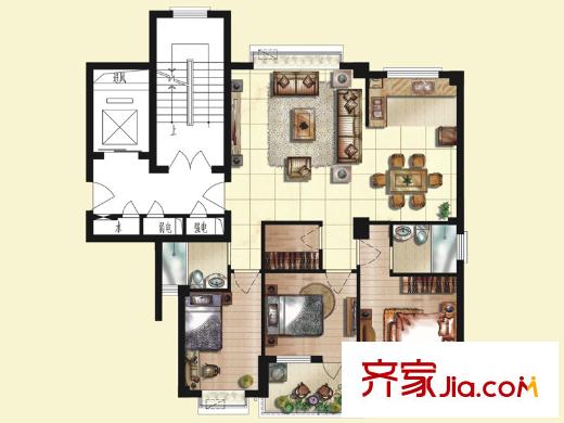 京華茗苑40#小高層邊套標(biāo)準(zhǔn)層G戶型 3室2廳2衛(wèi)1廚