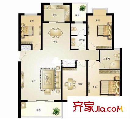 華光城四期 3室3廳2衛(wèi)1廚 戶型圖1