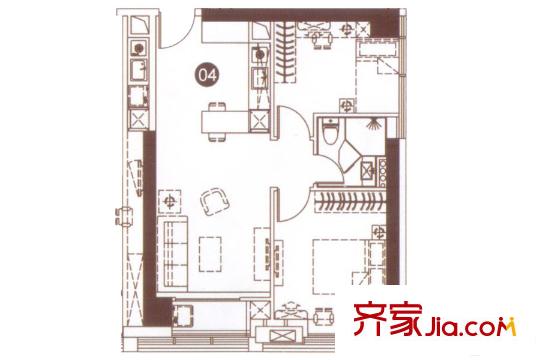 南海星汇云锦户型图公寓04单元 91平方米 2室1厅1卫1厨