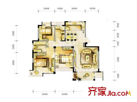 天廬宛小區(qū)戶型圖三室1 