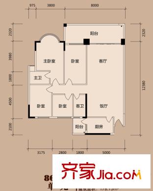 白天鹅花园・御江86栋01单位 4室2厅2卫1厨