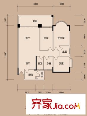 白天鹅花园・御江86栋02单位 4室2厅2卫1厨
