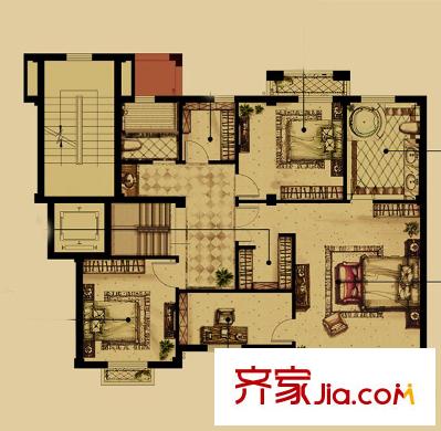 恒威君瀾上府戶型圖花園城堡B1戶型二層 5室2廳3衛(wèi)1廚
