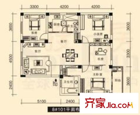 泰河康園戶型圖戶型圖 3室2廳1衛(wèi)1廚