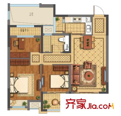 開投置業(yè)公元世家二期A戶型 3室2廳1衛(wèi)1廚