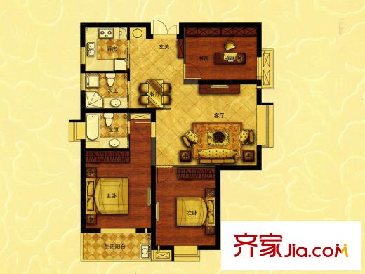 黃山豪庭E戶型 3室2廳2衛(wèi)1廚