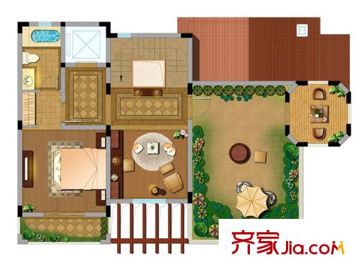 龍湖滟瀾海岸雙拼別墅360平米戶型三層 3室1廳1衛(wèi)
