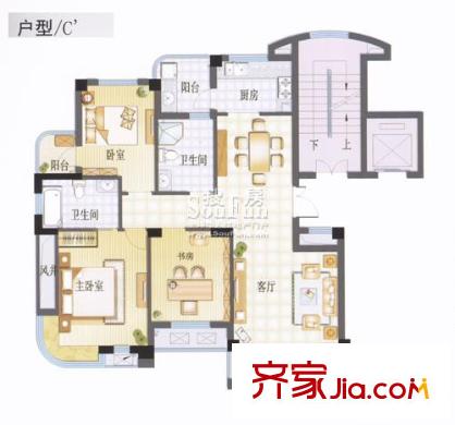 四季桂花園戶(hù)型圖三期丹桂苑-C’戶(hù)型（售罄） 3室2廳2衛(wèi)1廚