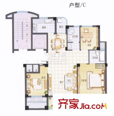 四季桂花園戶(hù)型圖三期丹桂苑-C戶(hù)型（售罄） 3室2廳2衛(wèi)1廚